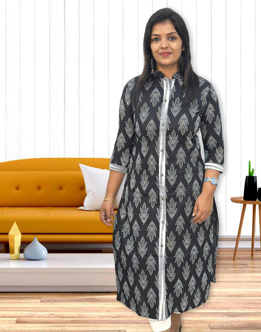 081224C (E4380) BUDGET BUY COTTON KURTI - Black