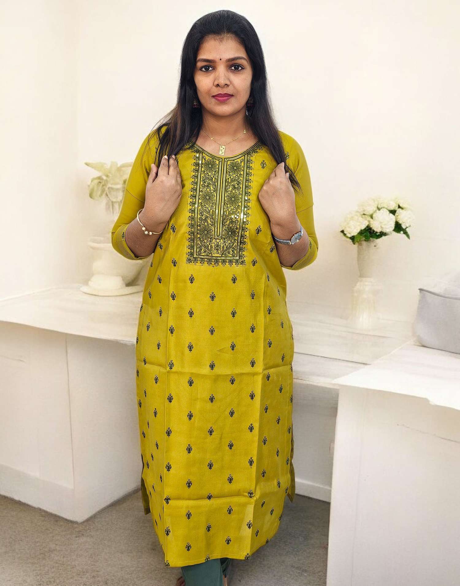 green emerald velvet dress Nidhika Shekhar — Mehndi Green Embroidered Chanderi Kurta Lehenga –  Fabilicious Fashion main image 1