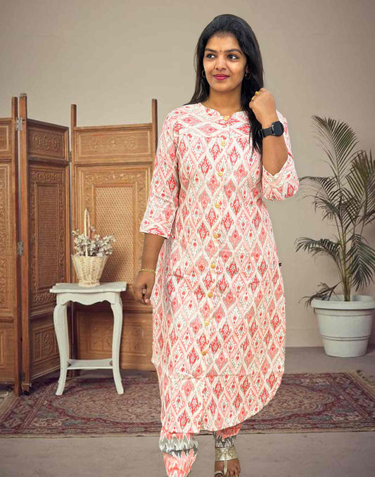 120424B (E3274) PURE COTTON KURTI SET - Peach