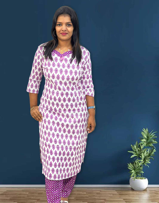 061224C (E4338) COTTON KURTI SET - Lavender