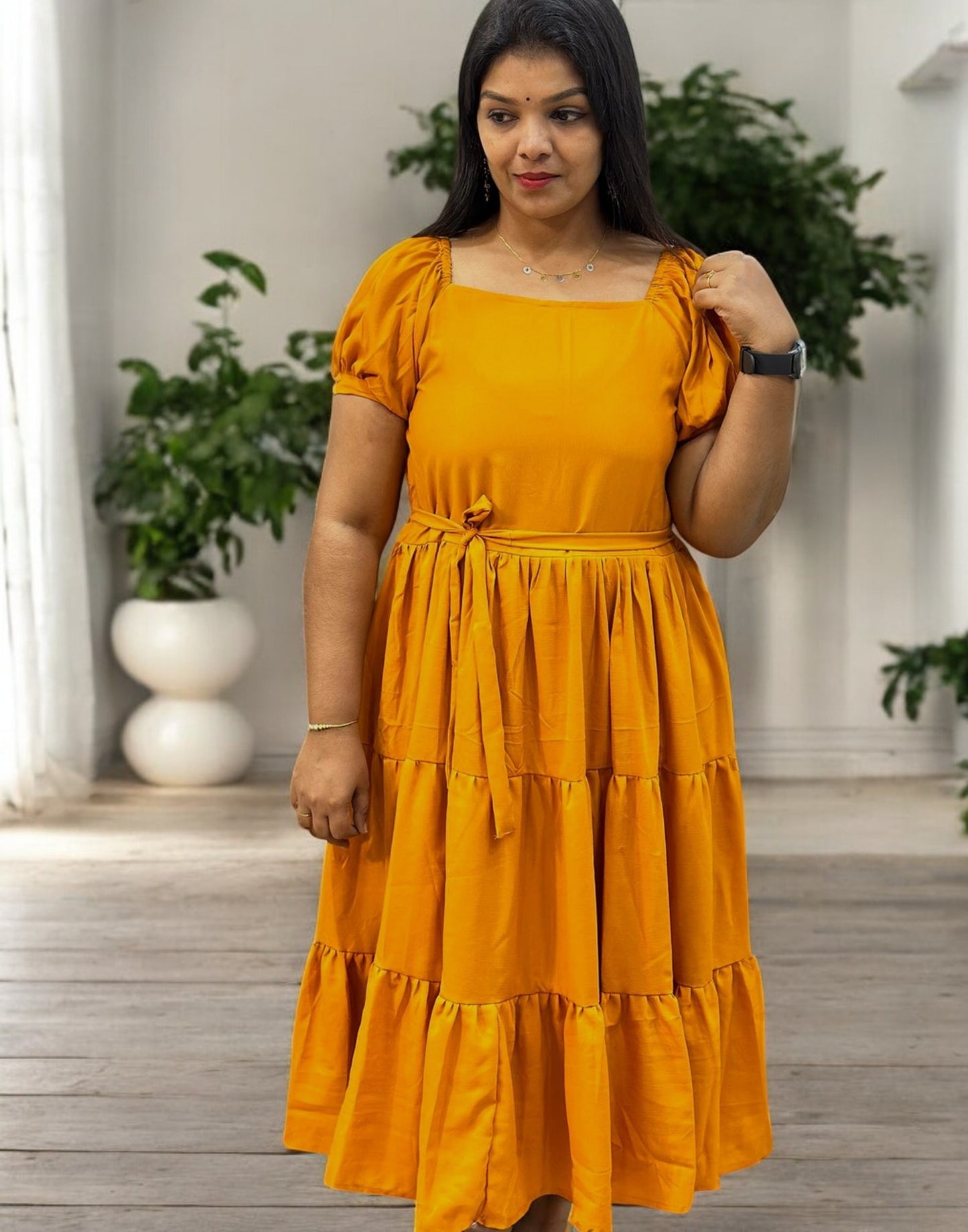 010624 (E2688) OFFER ZONE FROCK KURTI - Mustard Yellow