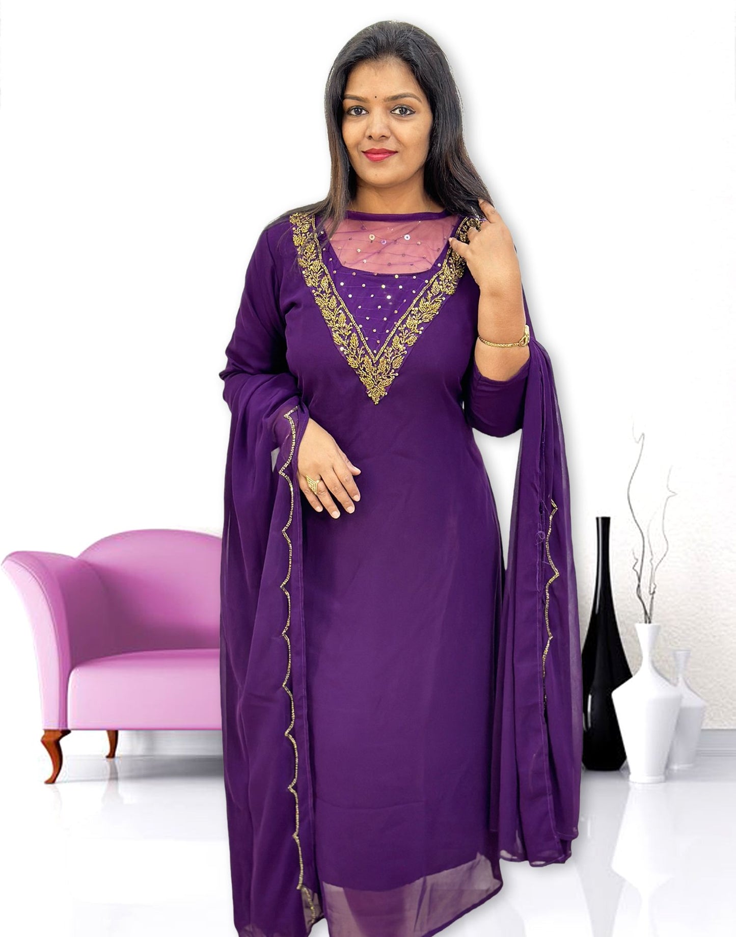 070824P HANDWORKED A-LINE with DUPATTA (Pre-Booking) - Purple Violet