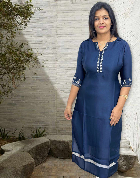 120924D (E4242) HANWORKED KURTI - Dark Blue