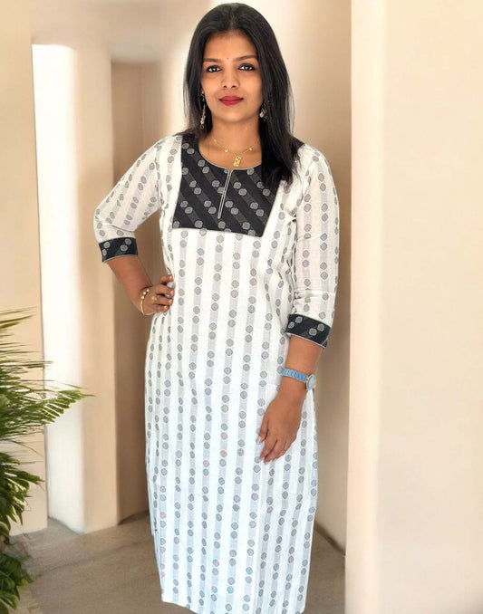 020325U (E5399) COTTON SLITTED KURTI - White