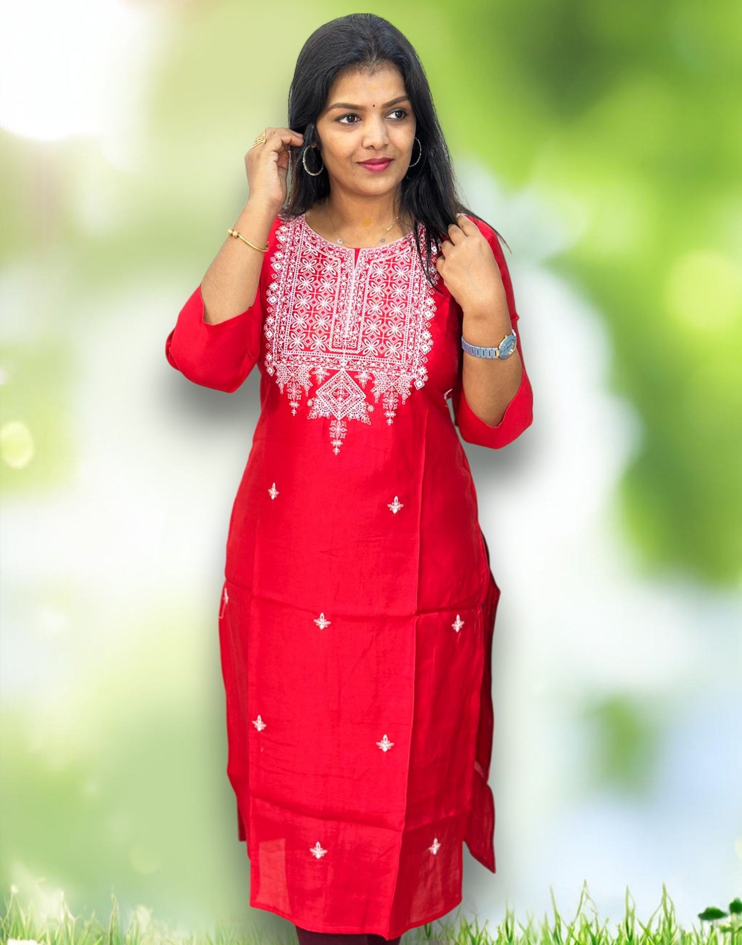 101224C (E4389) CHRISTMAS SPECIAL KURTI - Red 1