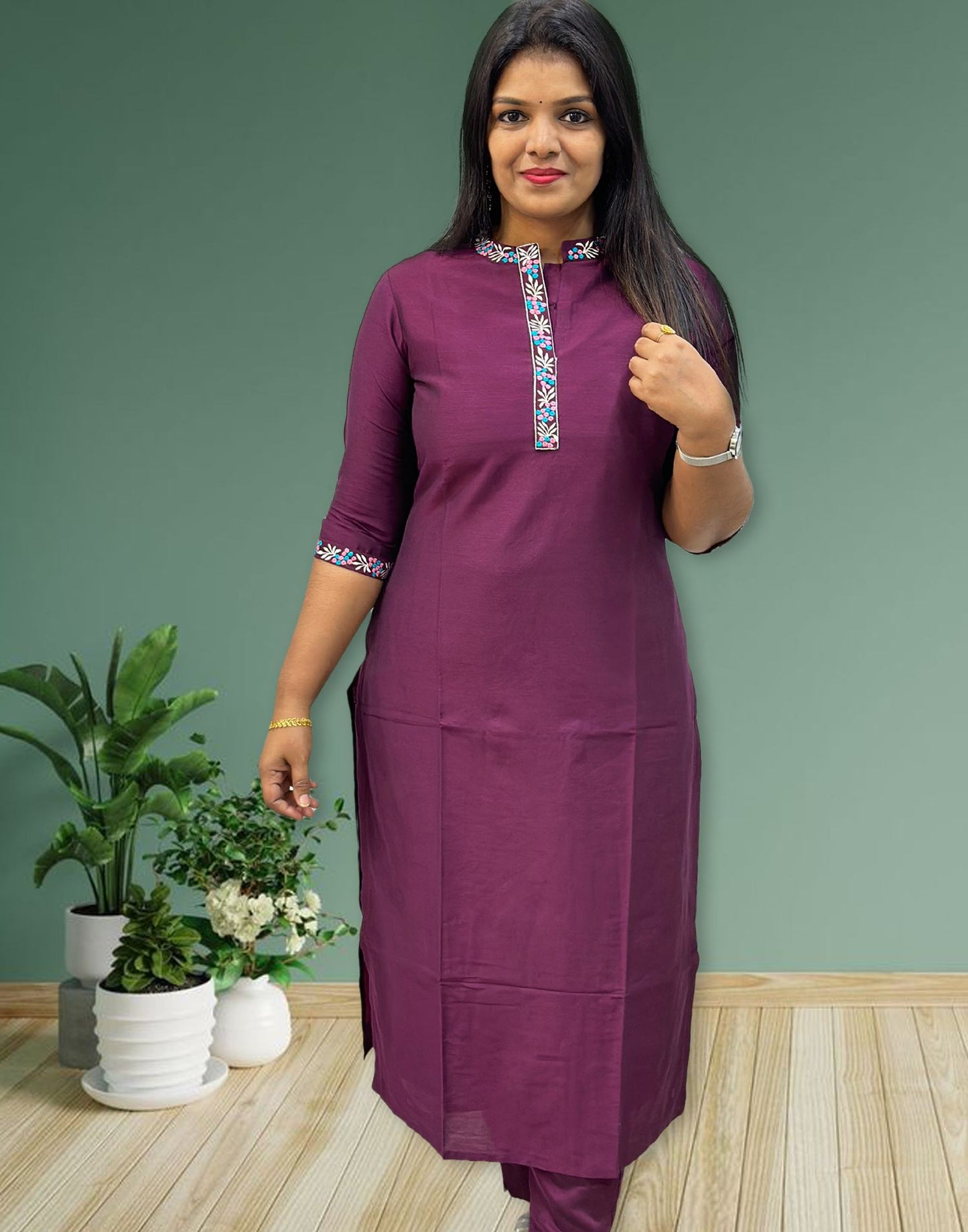 200724B (E2648-2649) OFFER ZONE KURTI SET - Deep Wine