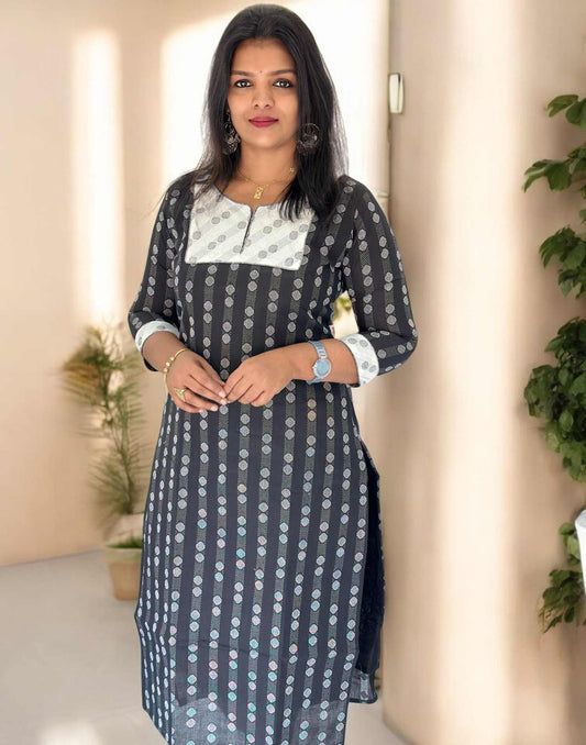 020325U (E5399) COTTON SLITTED KURTI - Black