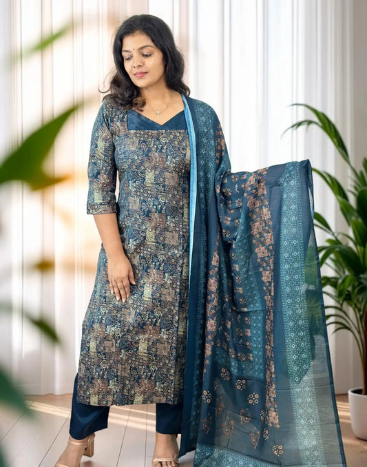 Women’s ready to wear occasion wear dress in Roman Glass with Soft Mal Chanderi dupatta