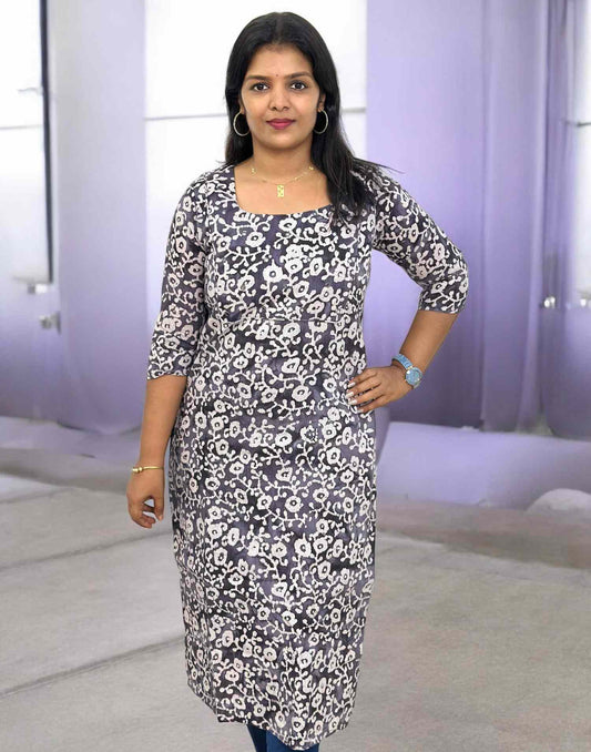 080325K (E5405) COTTON SLITTED KURTI - Bluish Gray