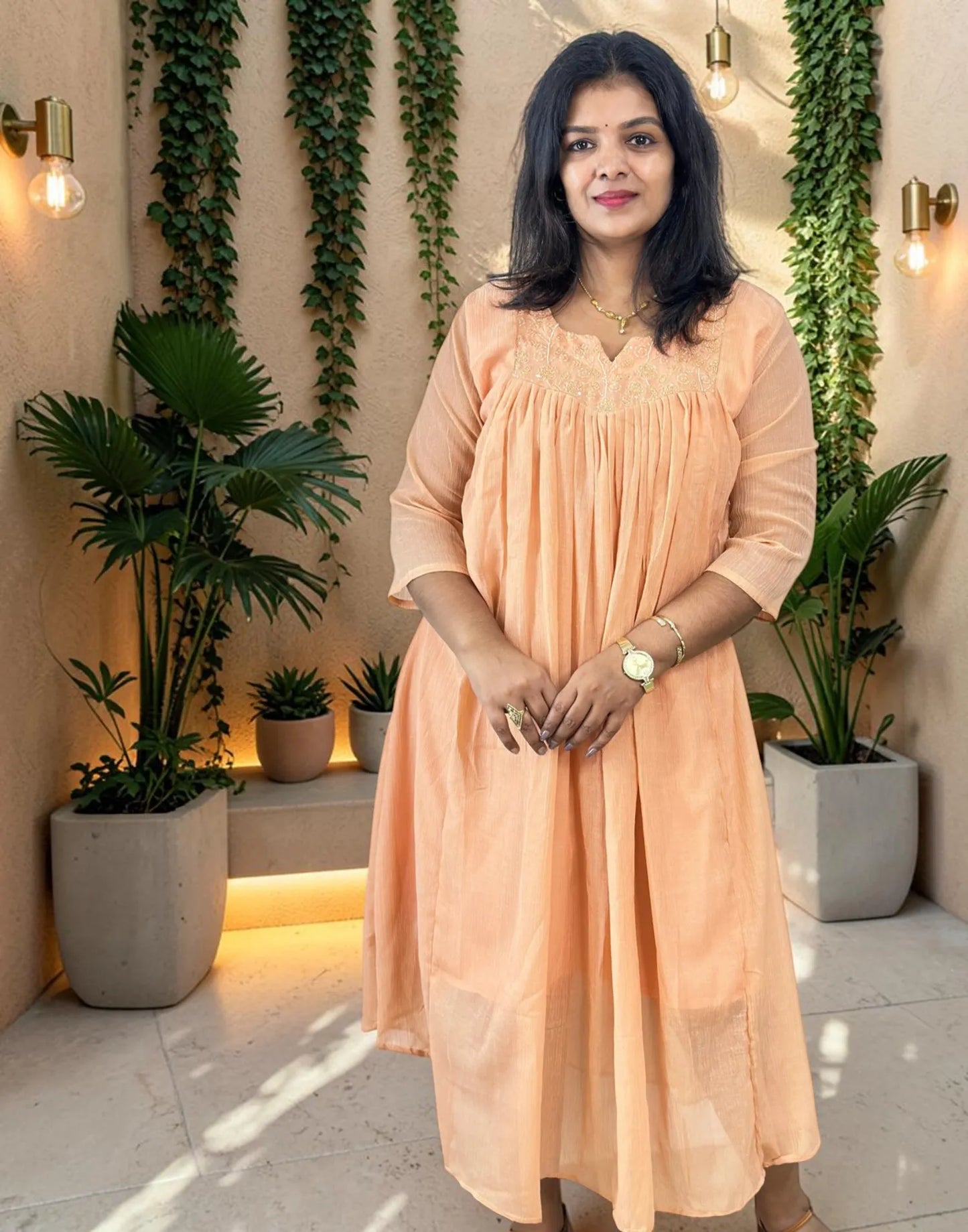 DRESSES A-LINE LIGHT PEACH E7282 270826AD - ELENTRA DESIGNS BY NIMI HEINS
