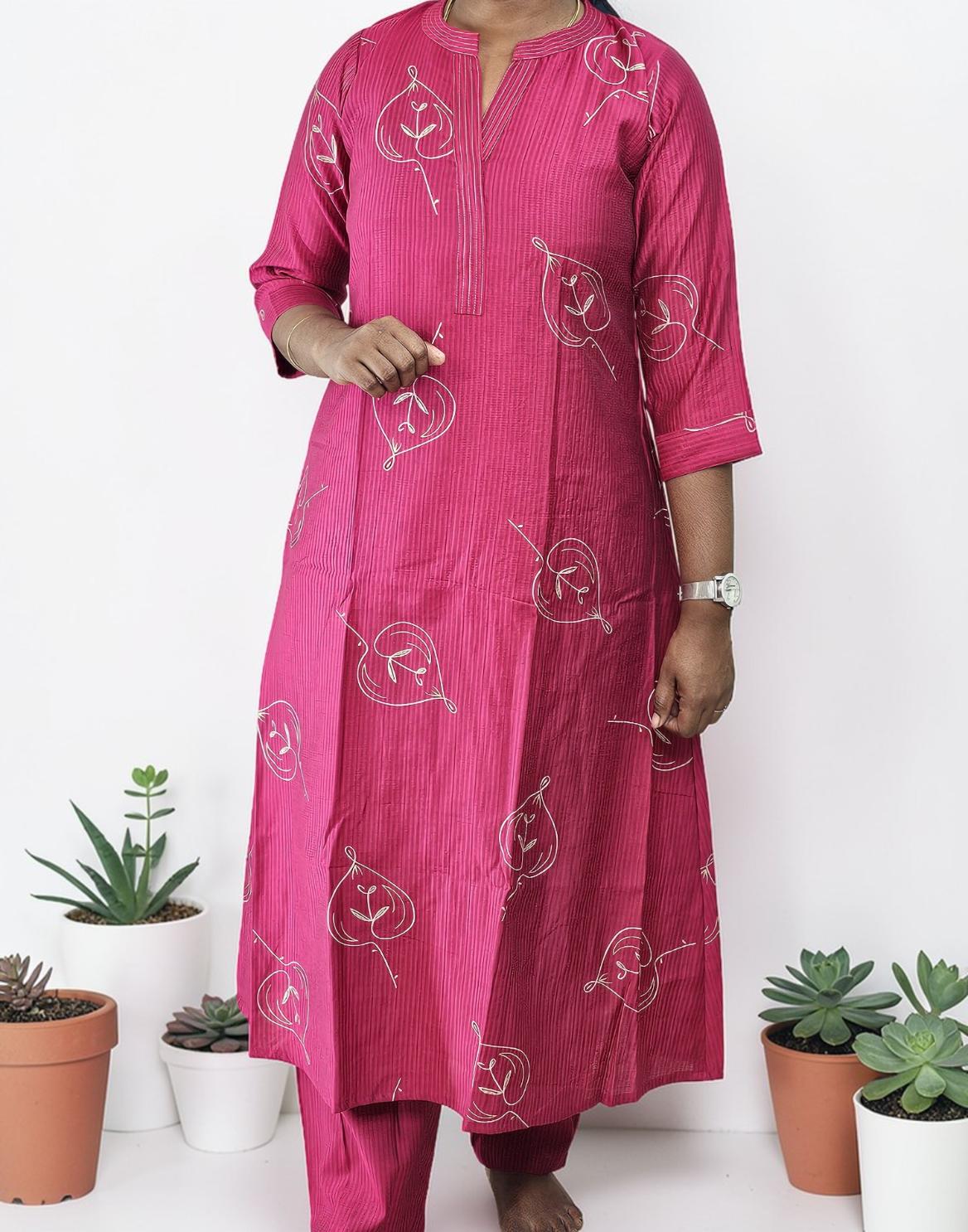 KURTI SET A-LINE HOT PINK E6870 260326KS - ELENTRA DESIGNS BY NIMI HEINS