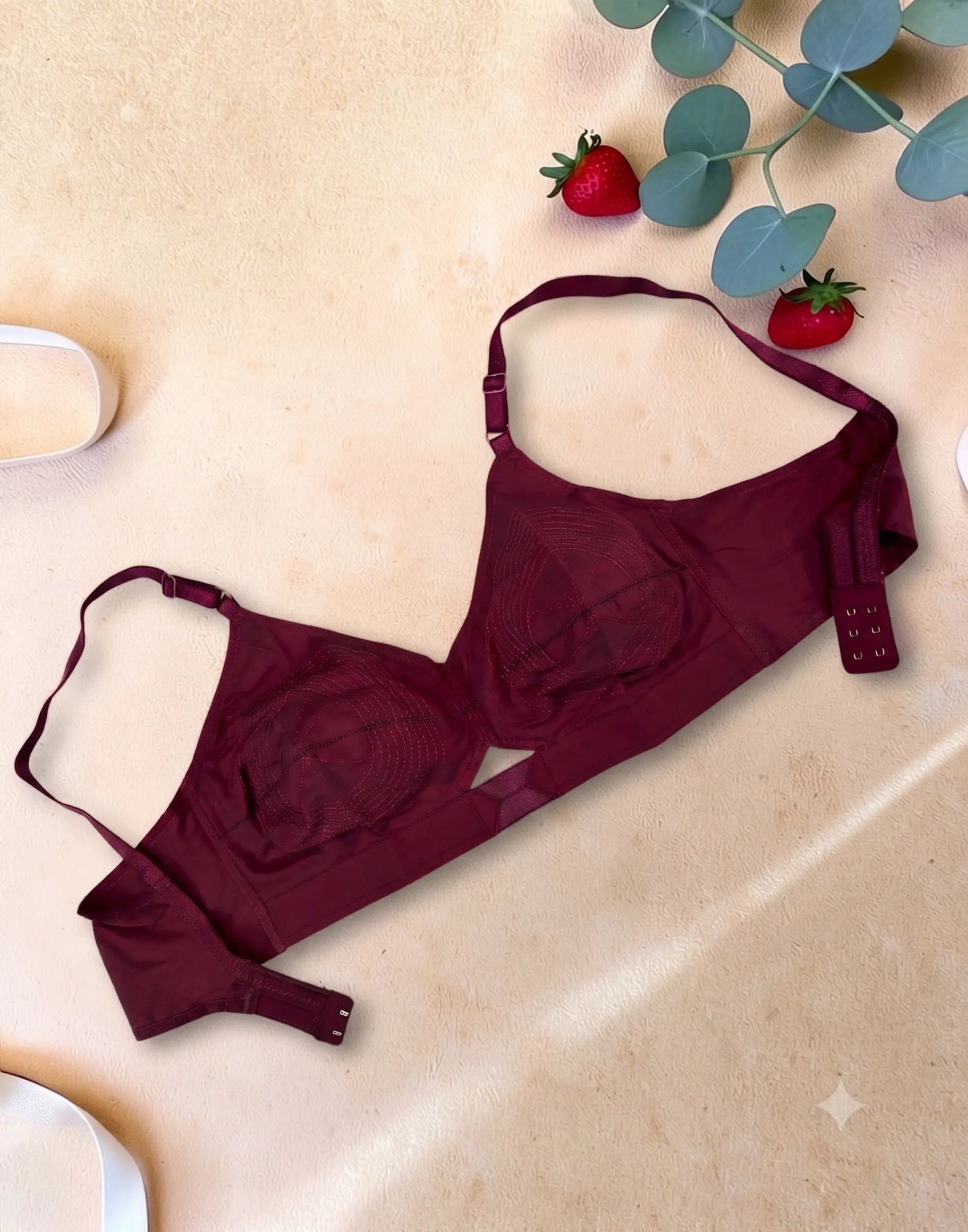 NON-PADDED BRA COTTON ROUND STITCH (LILLYS JASMINE) MAROON E6845 120626BR - ELENTRA DESIGNS BY NIMI HEINS