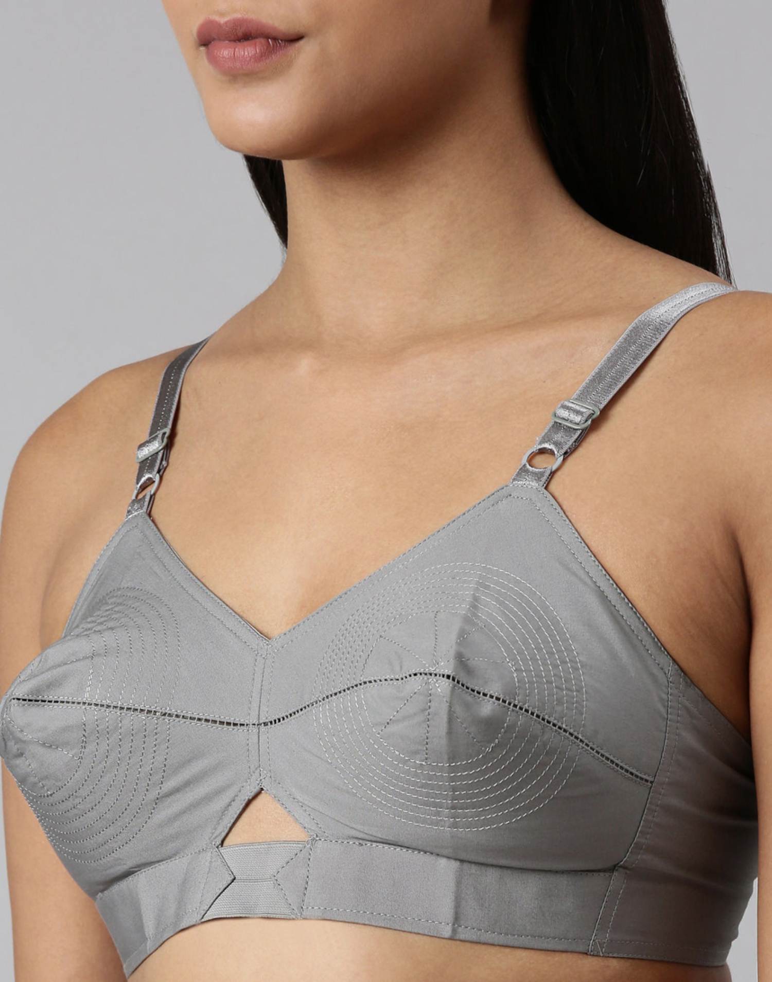 NON PADDED COTTON ROUND STITCH BRA BLOSSOM AUTHENTIC DARK GRAY E3007- E3009-E3077 221025BR - ELENTRA DESIGNS BY NIMI HEINS