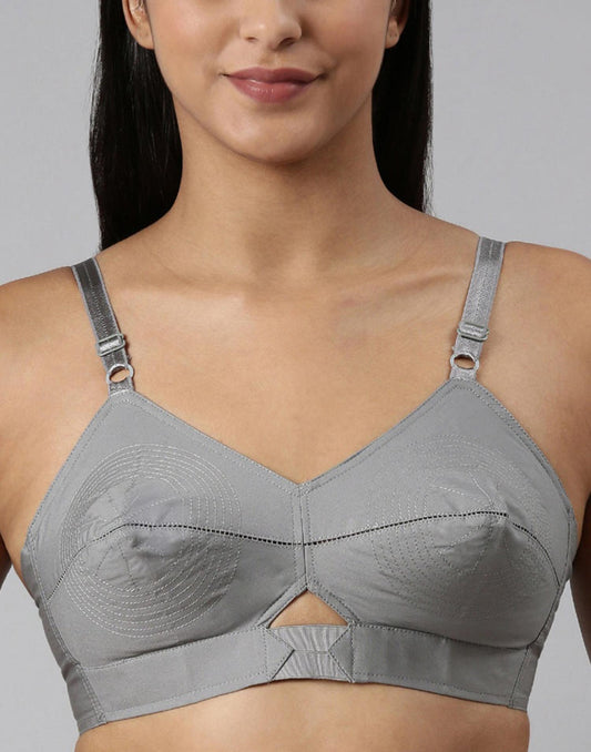 NON PADDED COTTON ROUND STITCH BRA BLOSSOM AUTHENTIC DARK GRAY E3007- E3009-E3077 221025BR - ELENTRA DESIGNS BY NIMI HEINS