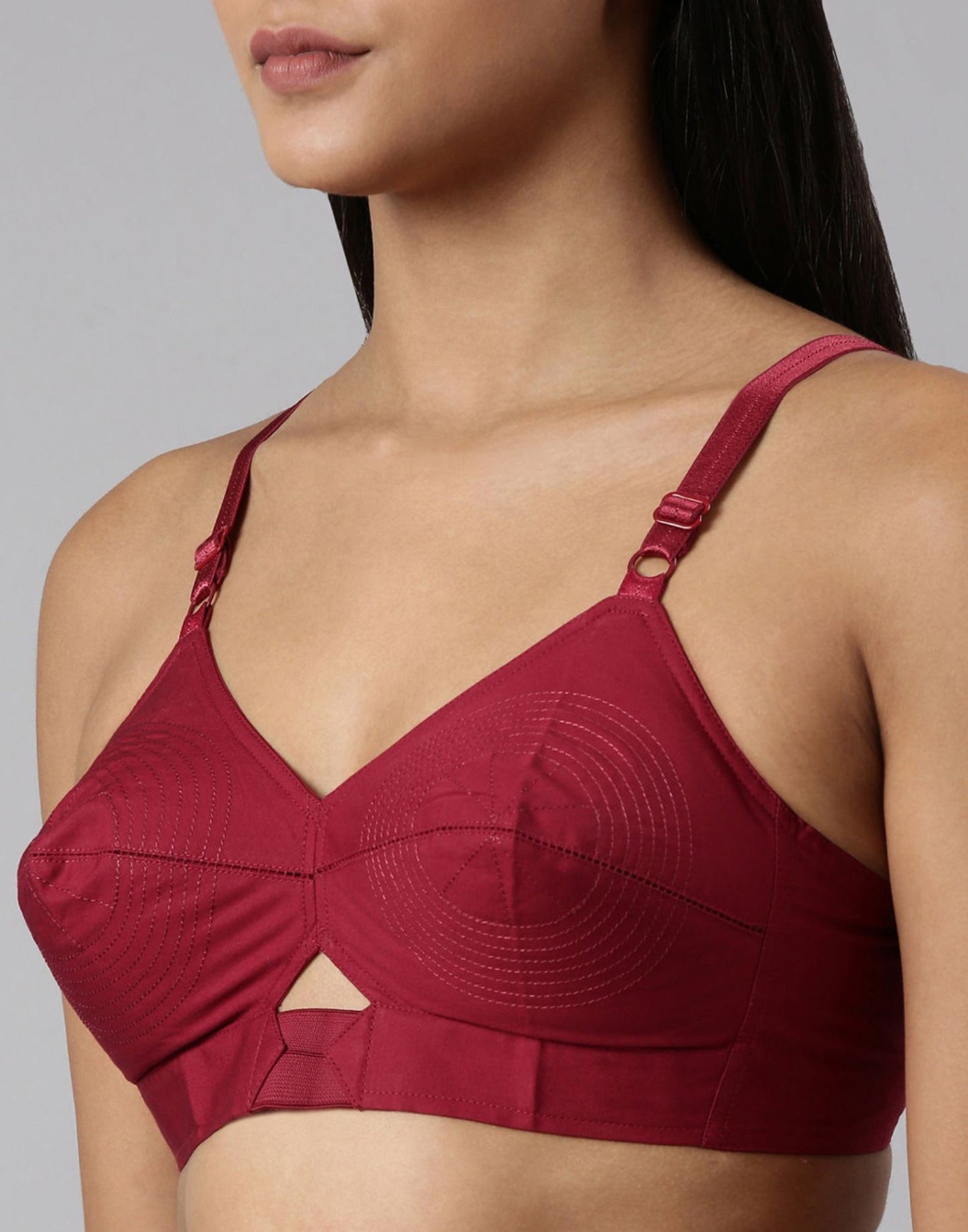 NON PADDED COTTON ROUND STITCH BRA BLOSSOM AUTHENTIC MAROON E3007- E3009-E3077 221025BR - ELENTRA DESIGNS BY NIMI HEINS