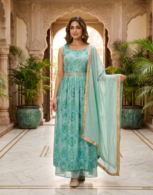 PARTY WEAR SEA GREEN E2363 230626PW - ELENTRA DESIGNS BY NIMI HEINS