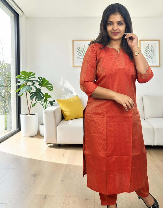 KURTI SET RUST ORANGE E7054 180626KS - ELENTRA DESIGNS BY NIMI HEINS