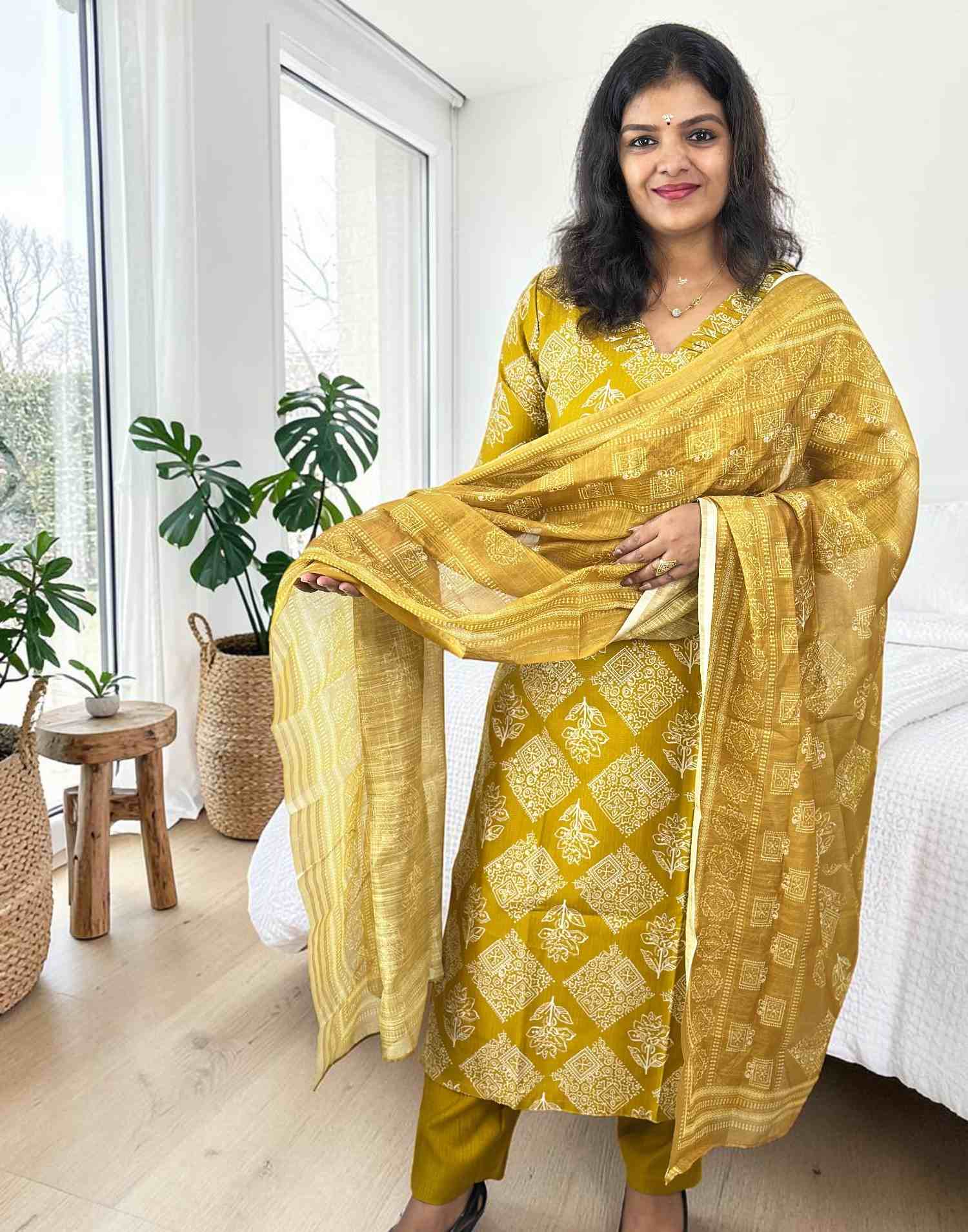 READY TO WEAR MUSTARD GREEN E7059 230626RW - ELENTRA DESIGNS BY NIMI HEINS