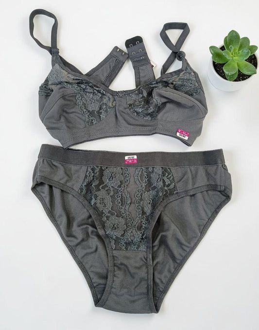 BRA N PANTY COMBO V-MAX GRAY (E6075-E6076) 180426BP - ELENTRA DESIGNS BY NIMI HEINS