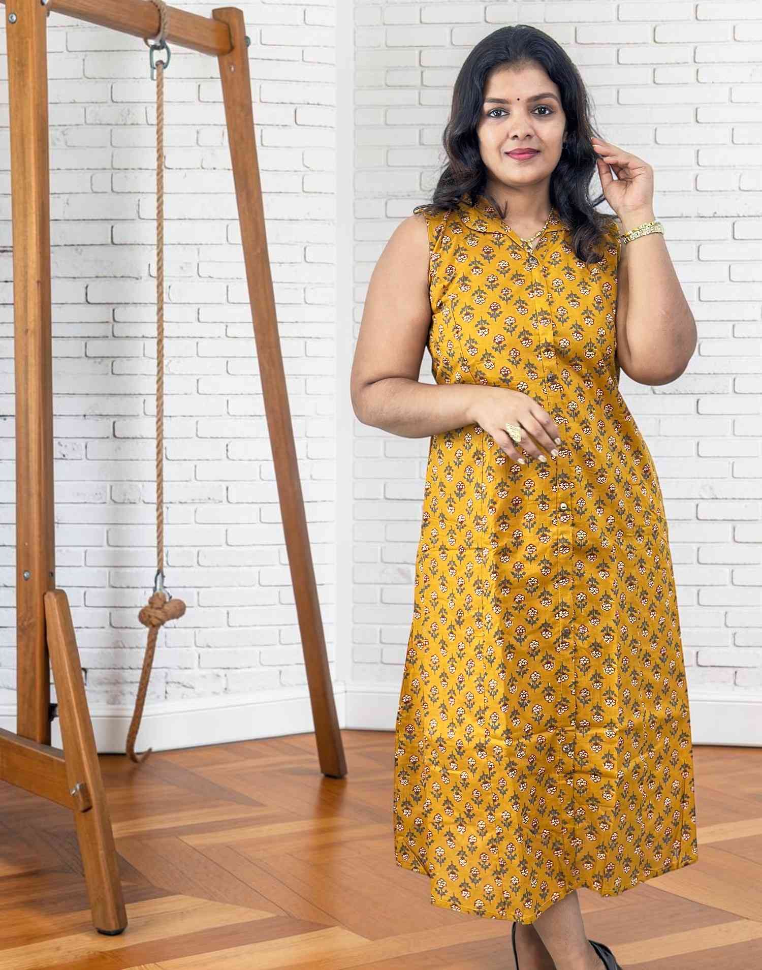 KURTIS A-LINE MUSTARD E7081 020726AK - ELENTRA DESIGNS BY NIMI HEINS