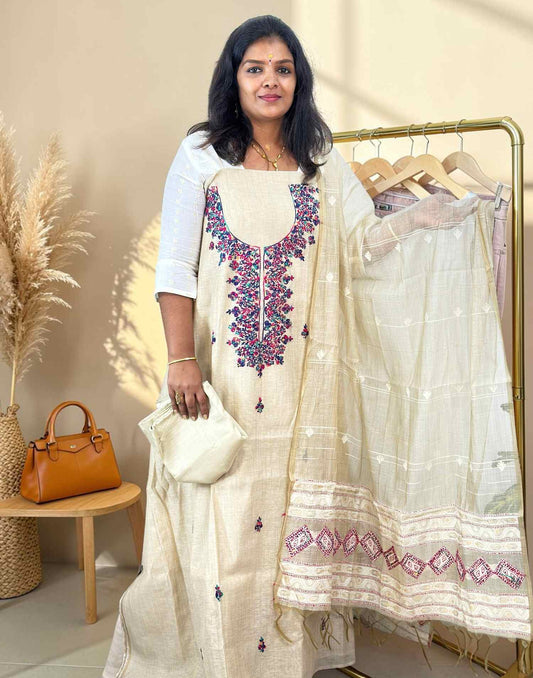 SALWAR SUITS UN-STITCHED BEIGE2 (PRE-BOOKING) E7093 080726DM - ELENTRA DESIGNS BY NIMI HEINS