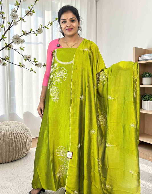 SALWAR SUITS UN-STITCHED PARROT GREEN E7123 130726DM - ELENTRA DESIGNS BY NIMI HEINS