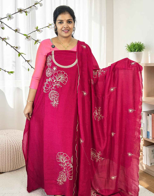 SALWAR SUITS UN-STITCHED CHERRY RED E7123 130726DM - ELENTRA DESIGNS BY NIMI HEINS