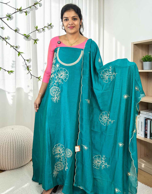 SALWAR SUITS UN-STITCHED RAMA GREEN E7123 130726DM - ELENTRA DESIGNS BY NIMI HEINS