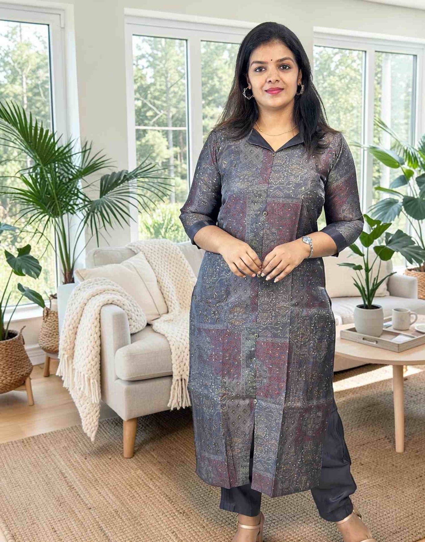 KURTI SET SLATE GRAY E7133 160726KS - ELENTRA DESIGNS BY NIMI HEINS