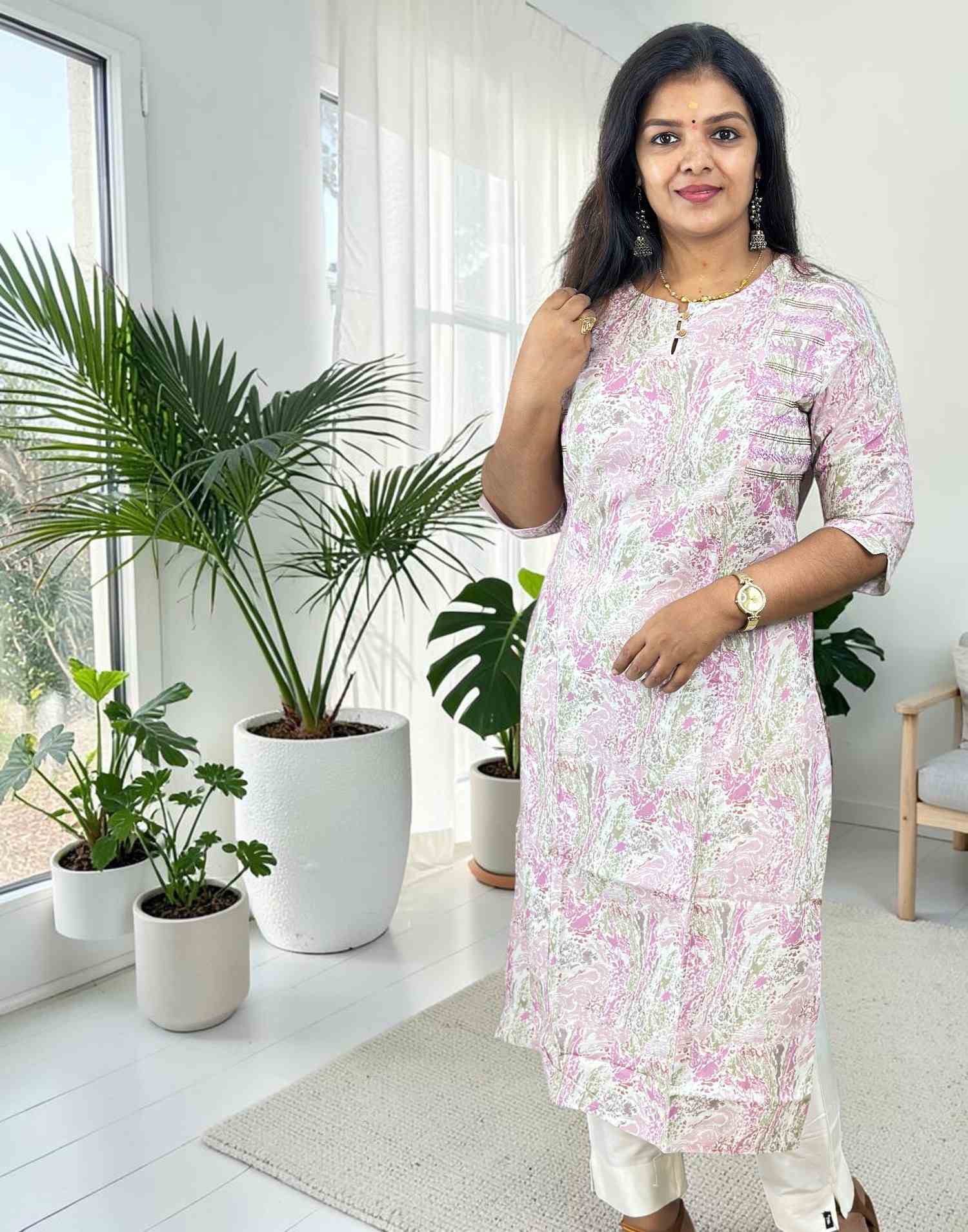 KURTIS PREMIUM SLITTED PINK E7143 190726SK - ELENTRA DESIGNS BY NIMI HEINS