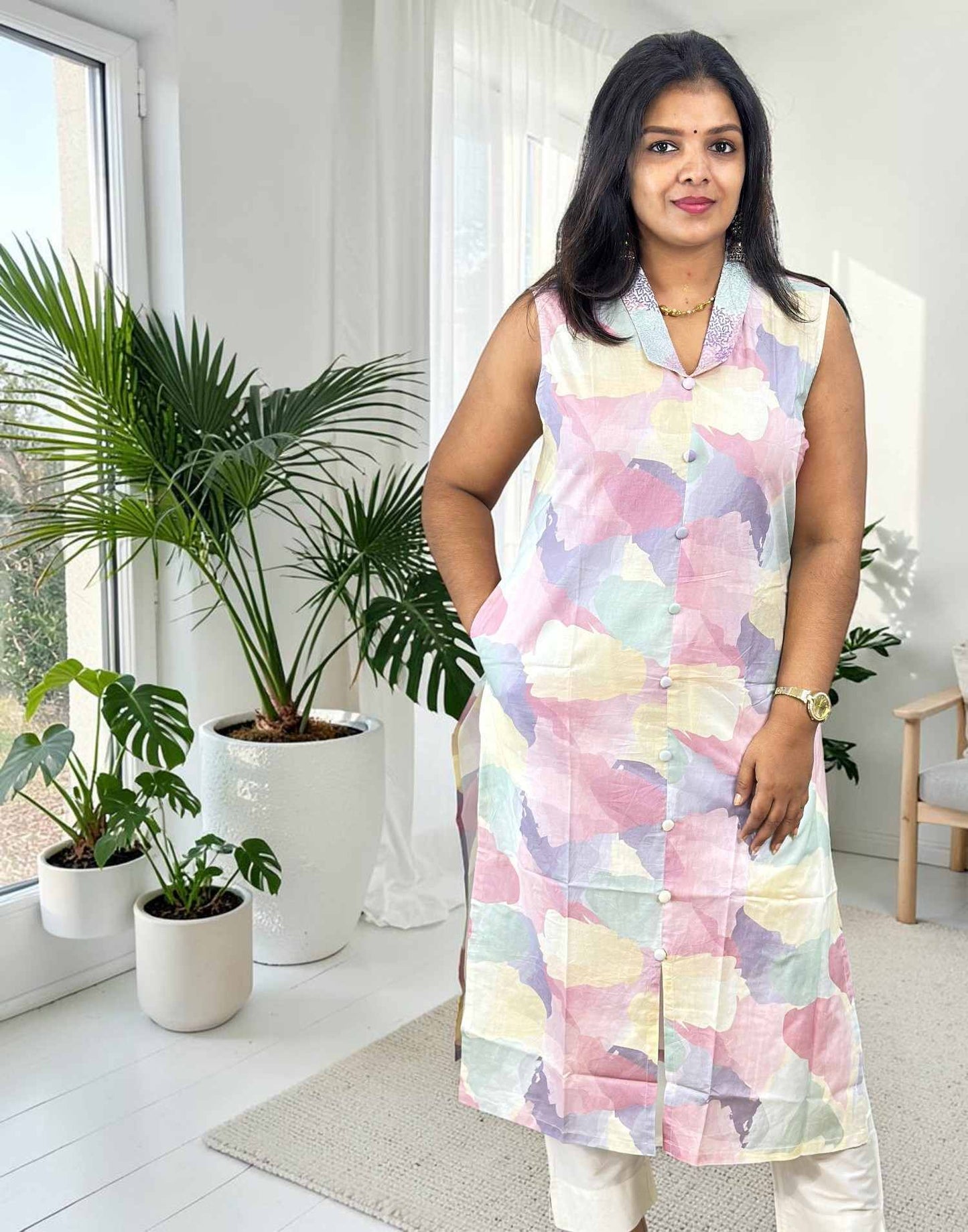 KURTIS PREMIUM SLITTED PINK E7143 190726SK - ELENTRA DESIGNS BY NIMI HEINS