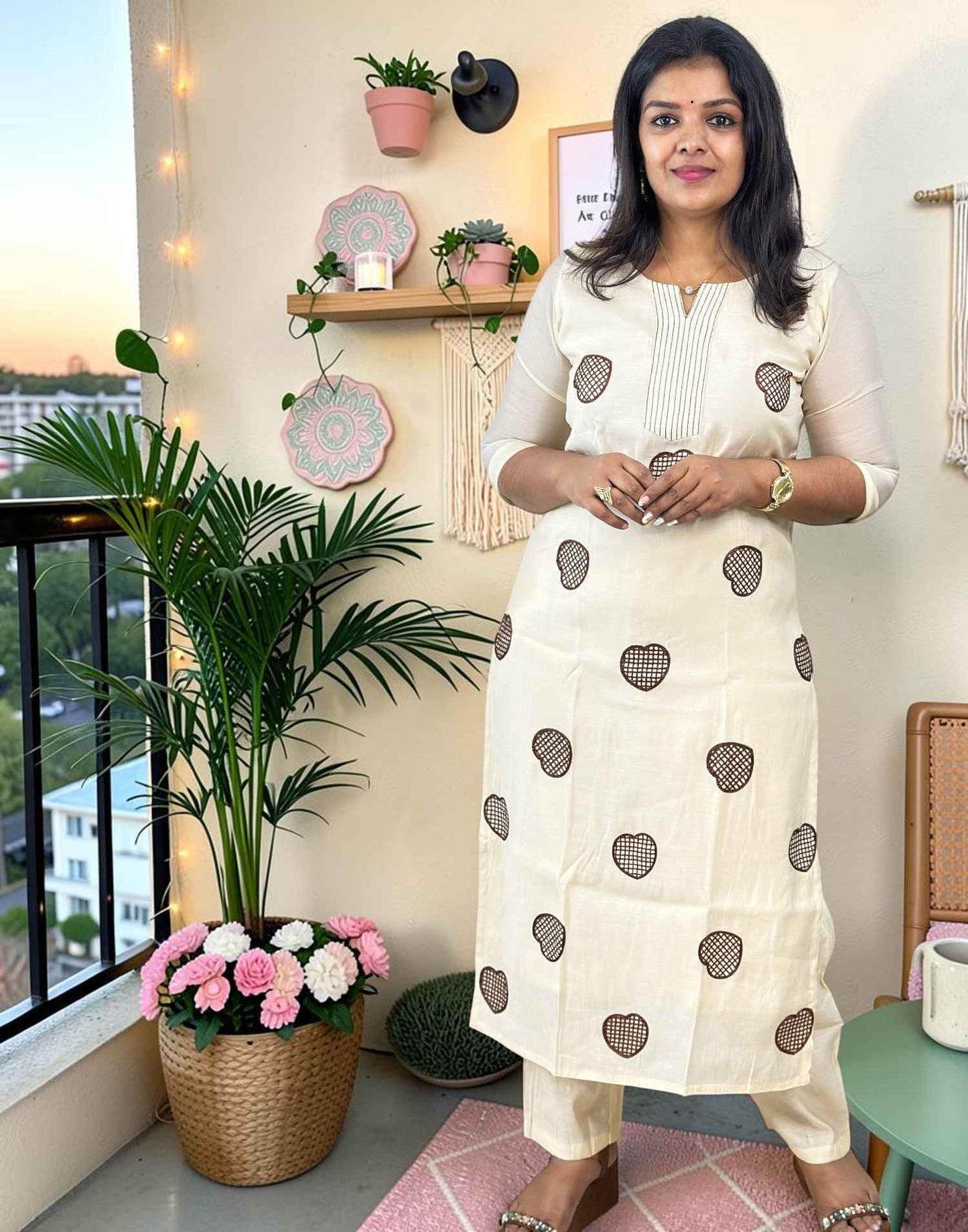 KURTI SET CREAM E7159 240726KS