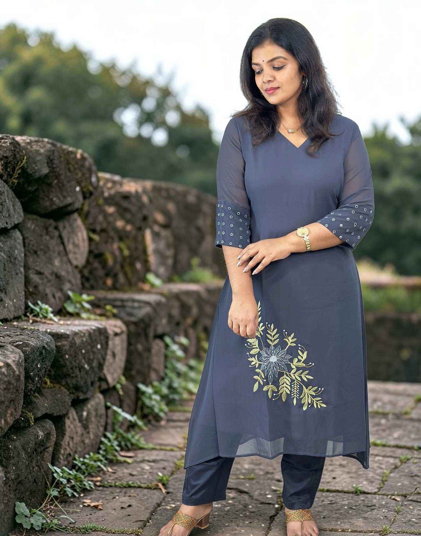 KURTI SET GEORGETTE A-LINE GRAY E7108 010826KS