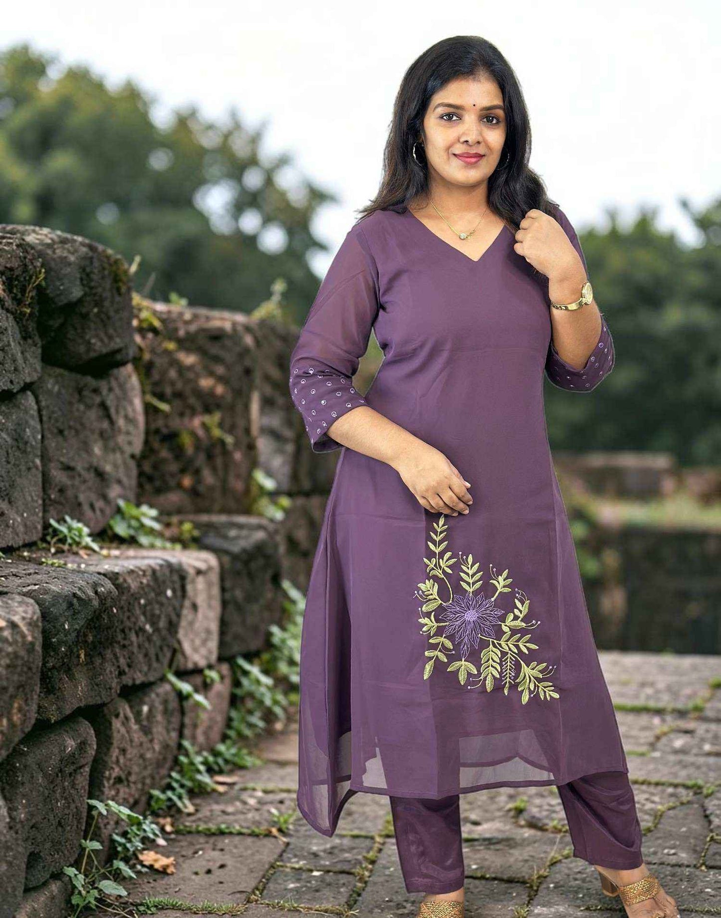 KURTI SET GEORGETTE A-LINE GRAPE E7108 010826KS