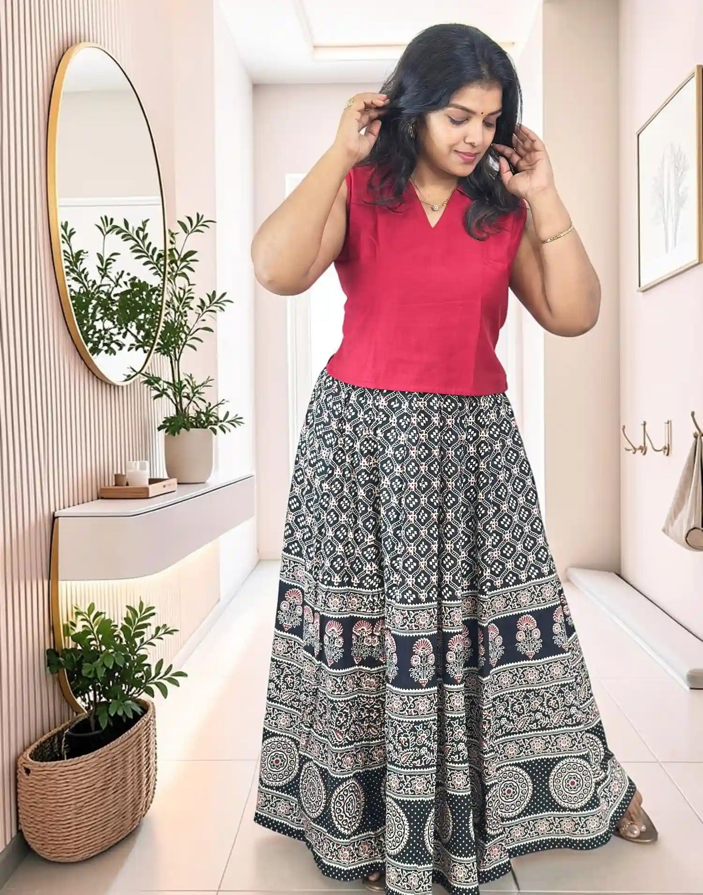 AJREK SKIRT & TOP RED n BLACK E7170 030826 SK