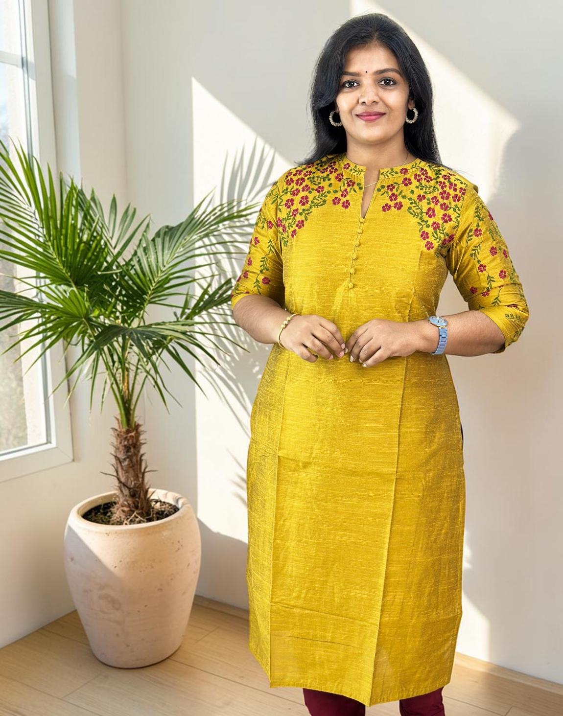 KURTIS DESIGNER EMBROIDERY MUSTARD YELLOW E2440-3128 290526EK