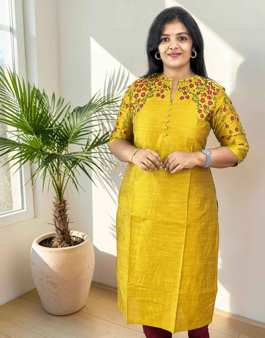 KURTIS DESIGNER EMBROIDERY MUSTARD YELLOW E2440-3128 290526EK