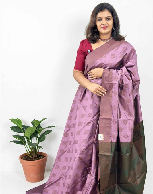 SAREE SOFT SILK DUSTY LAVENDER n GREEN E6811 020426S - ELENTRA DESIGNS BY NIMI HEINS