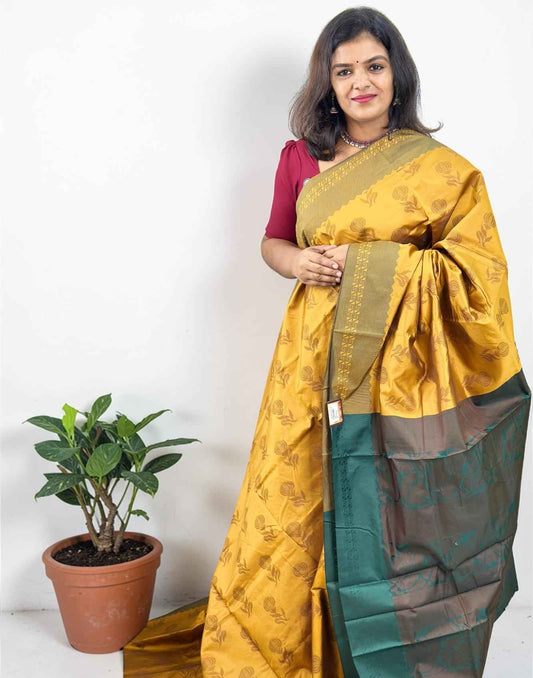 SAREE SOFT SILK YELLOW n GREEN E6811 020426S - ELENTRA DESIGNS BY NIMI HEINS