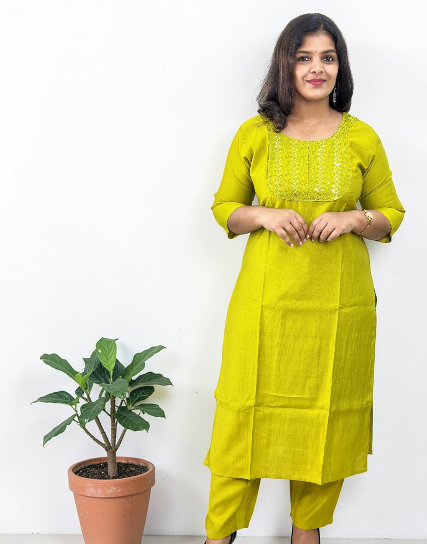 KURTI SET LEMON GREEN E6840 070426KS - ELENTRA DESIGNS BY NIMI HEINS