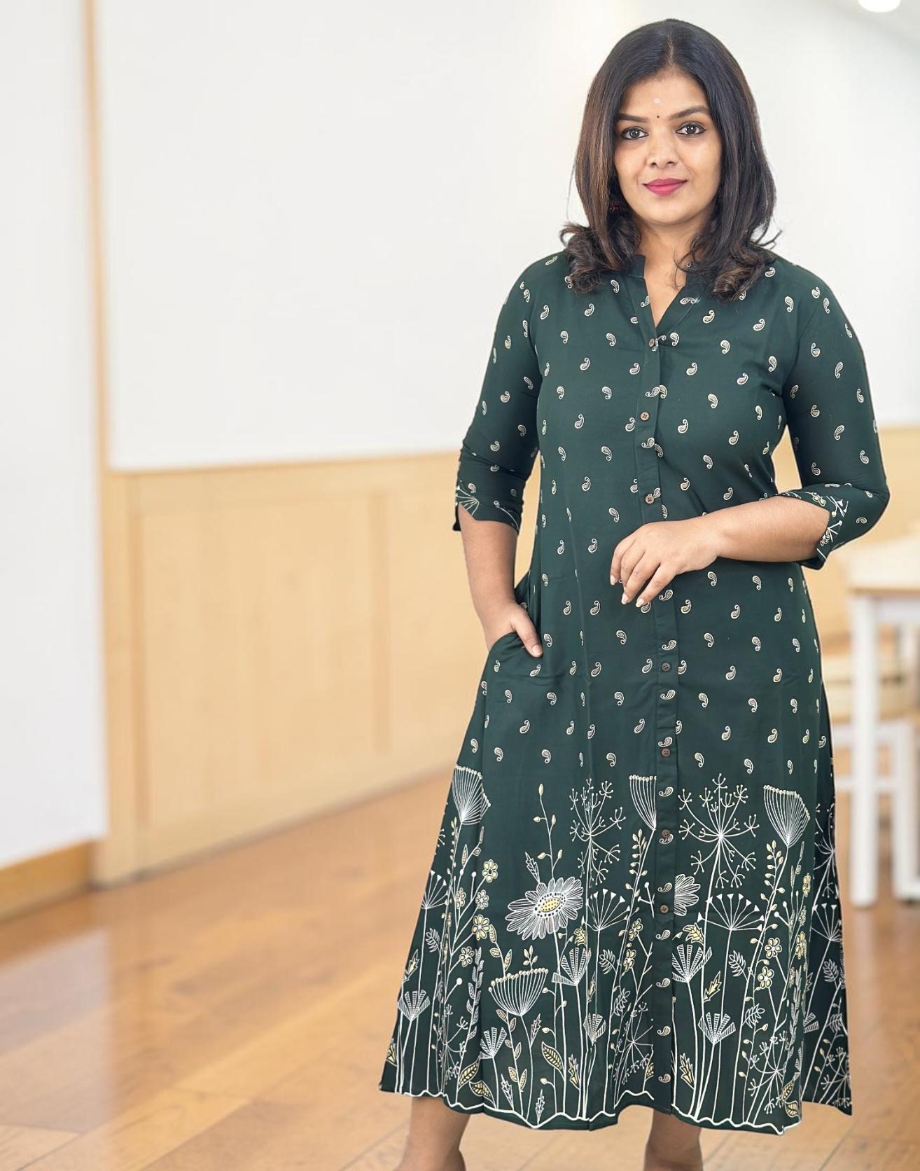KURTIS A-LINE DARK GREEN E6882 090426K - ELENTRA DESIGNS BY NIMI HEINS