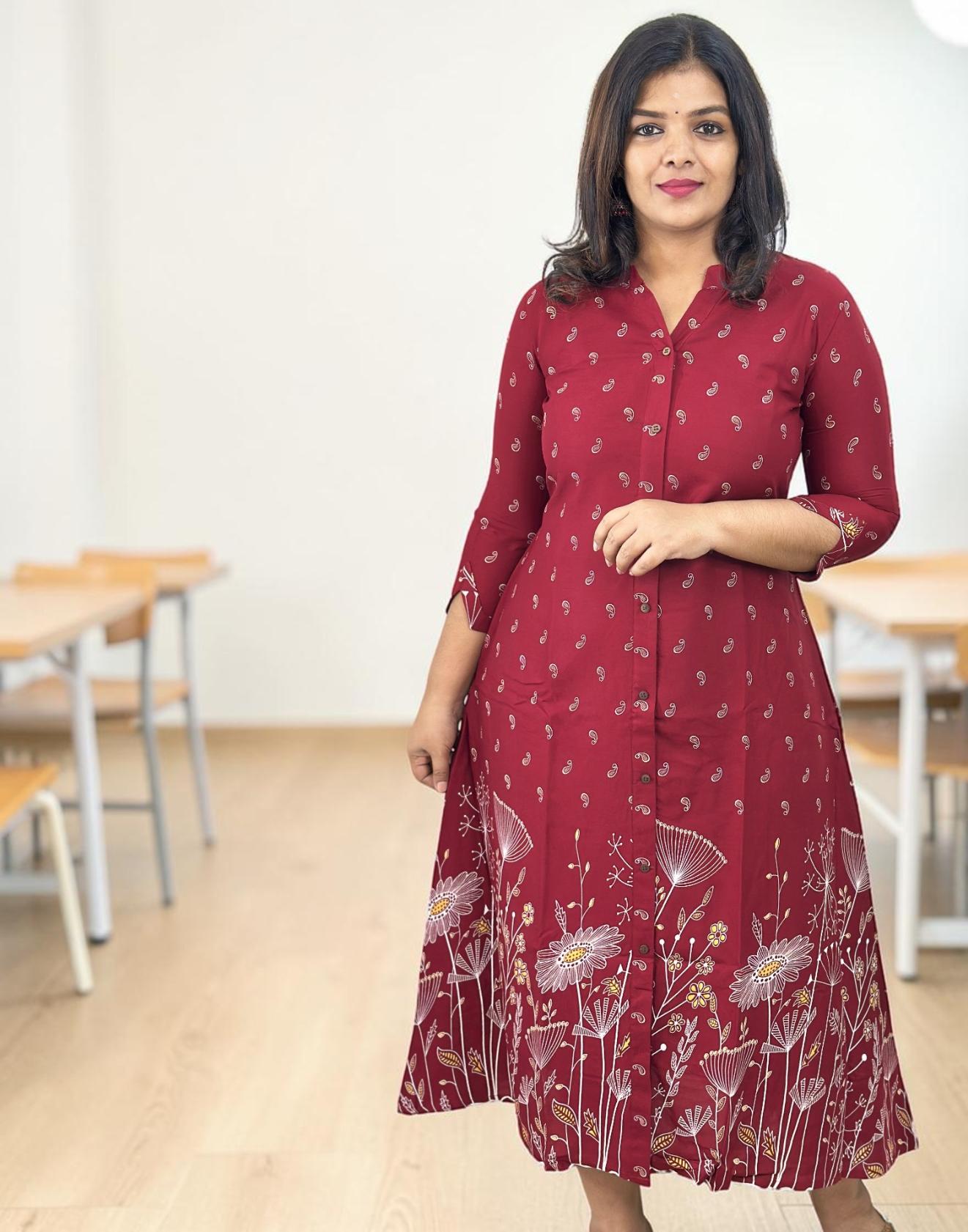 KURTIS A-LINE DARK MAROON E6882 090426K - ELENTRA DESIGNS BY NIMI HEINS