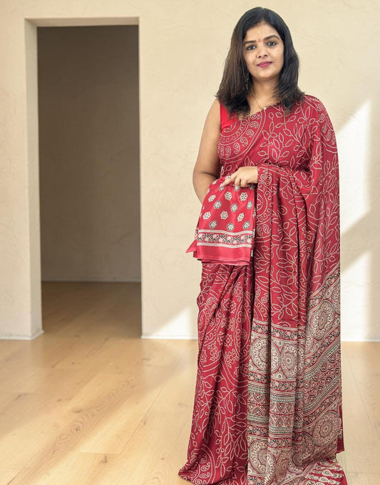 SAREE BANDHANI PRINT MAROON E6906 180426S - ELENTRA DESIGNS BY NIMI HEINS