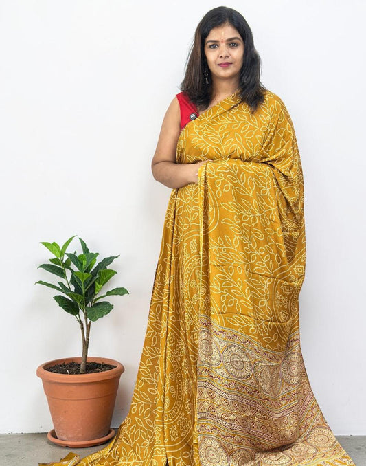 SAREE BANDHANI PRINT YELLOW E6906 180426S - ELENTRA DESIGNS BY NIMI HEINS