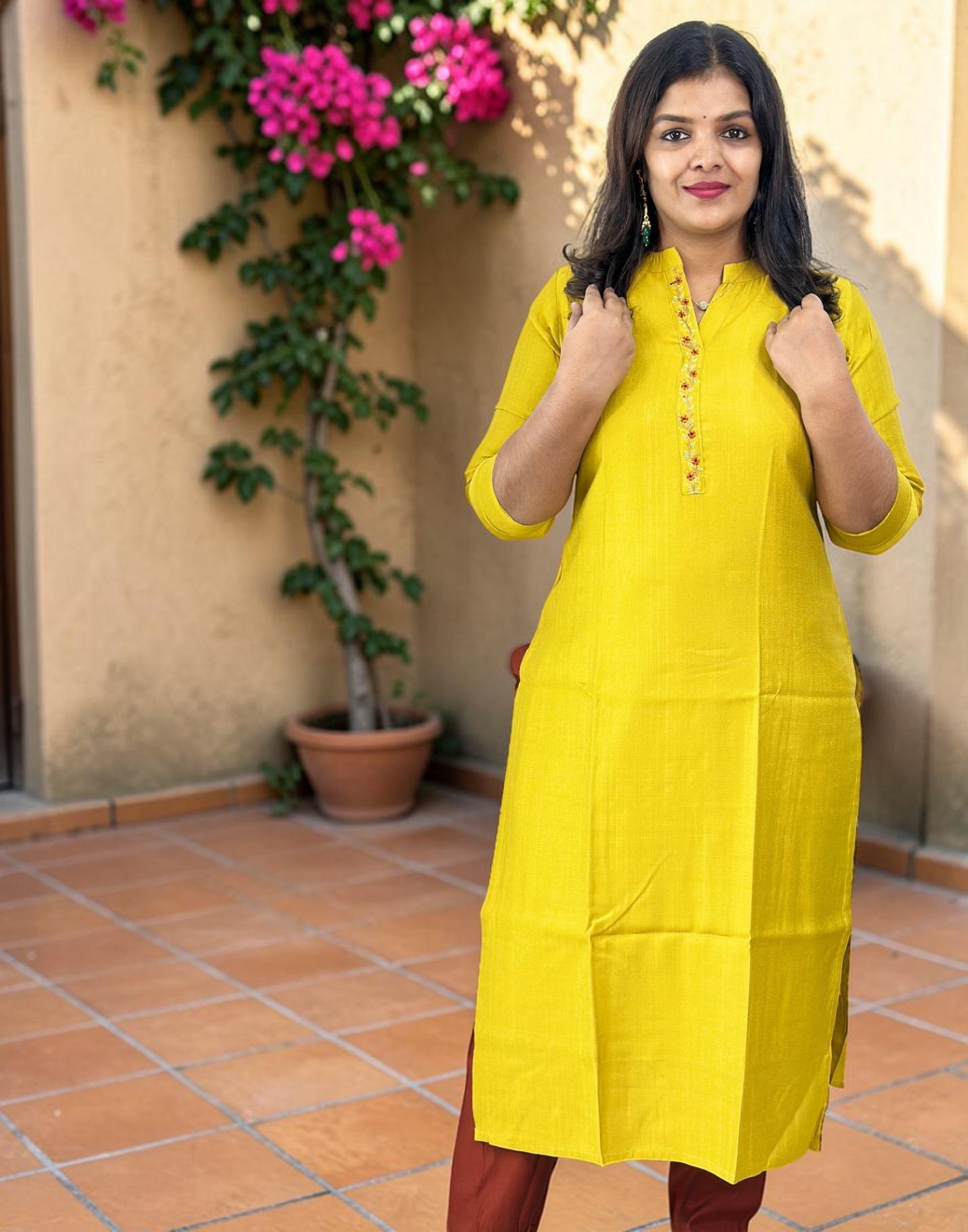 KURTIS EMBROIDERY YELLOW E6914 190426EK - ELENTRA DESIGNS BY NIMI HEINS