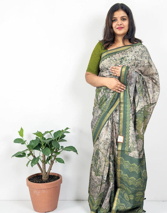 SAREE SOFT CHANDERI SILK GREEN E6905 210426S - ELENTRA DESIGNS BY NIMI HEINS