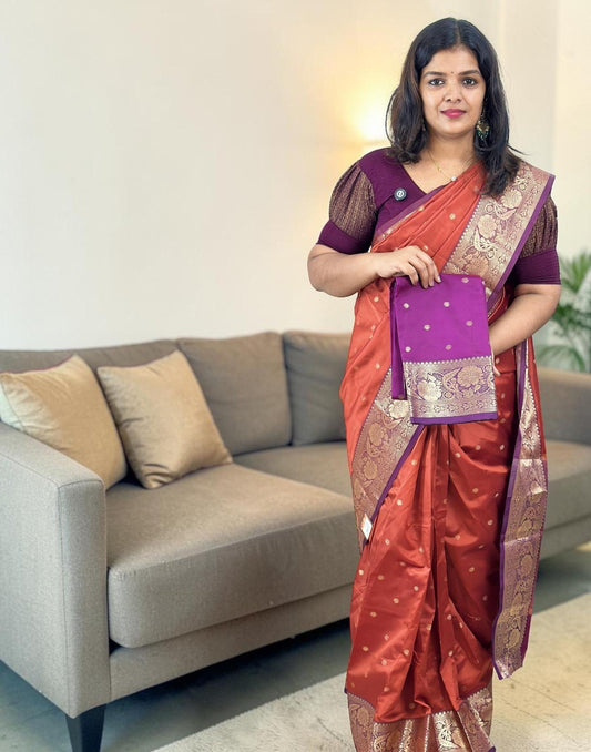 SAREE SOFT SILK RUST n PURPLE WINE E6811 200426S - ELENTRA DESIGNS BY NIMI HEINS
