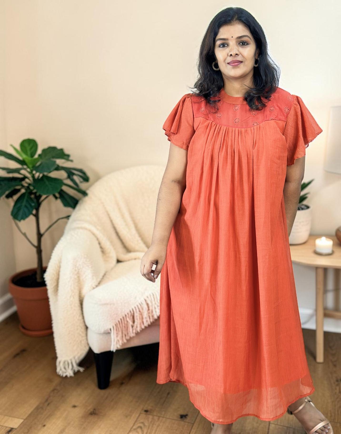 DRESSES DUSTY ORANGE E6925 250426D - ELENTRA DESIGNS BY NIMI HEINS