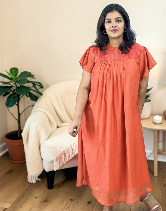 DRESSES DUSTY ORANGE E6925 250426D - ELENTRA DESIGNS BY NIMI HEINS