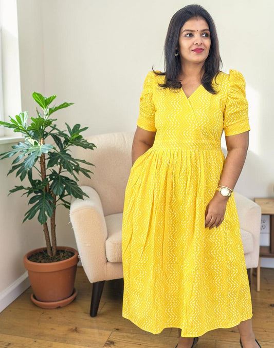 KURTIS FROCK PATTERN YELLOW E6959 060526FK - ELENTRA DESIGNS BY NIMI HEINS